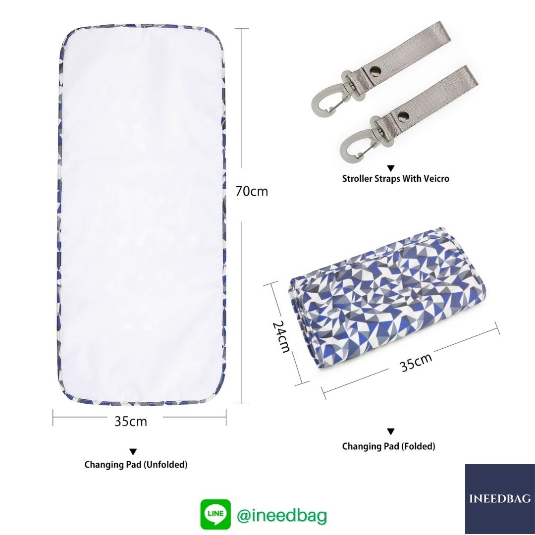 Ecosusi กระเป๋าคุณแม่, กระเป๋าสัมภาระคุณแม่, กระเป๋าแม่ลูกอ่อน แบบเป้ มาพร้อมแผ่นรองเปลี่ยนผ้าอ้อม, ช่องเก็บความร้อน-เย็น (New Version Blue) + Wet Pocket + Wipe Pocket