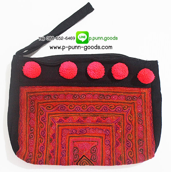 กระเป๋าคล้องมือผ้าปักชาวเขา (งานผ้าชาวเขา Upcycled)