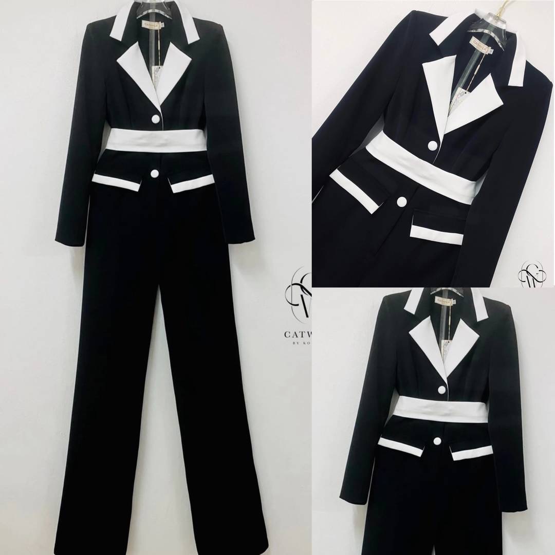 จั้มสูททูโทน+เข็มขัดผ้า เนื้อผ้าเกรดเอ เนื้อผ้าเป็นทรงสวย เท่ห์หรูดูโดดเด่นสุดๆ ใส่สบาย : สินค้าคุณภาพ (พร้อมส่ง)