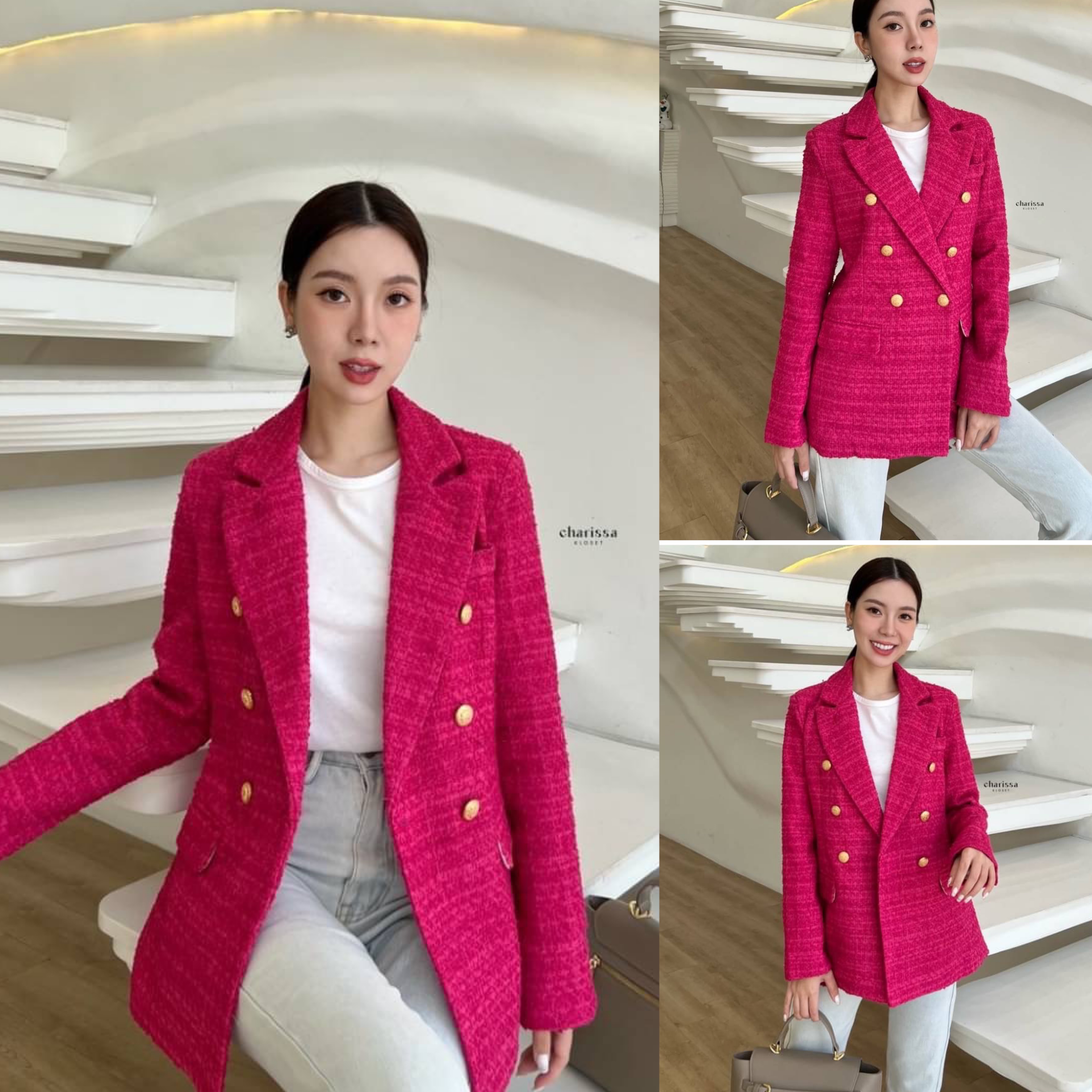 Blazer ผ้าพรีเมี่ยมทวิตสีสวยสะดุดตา เป็นผ้าอย่างดีค่ะ ทรงสวย over size มีซับในทั้งตัว : สินค้าคุณภาพ (พร้อมส่ง)