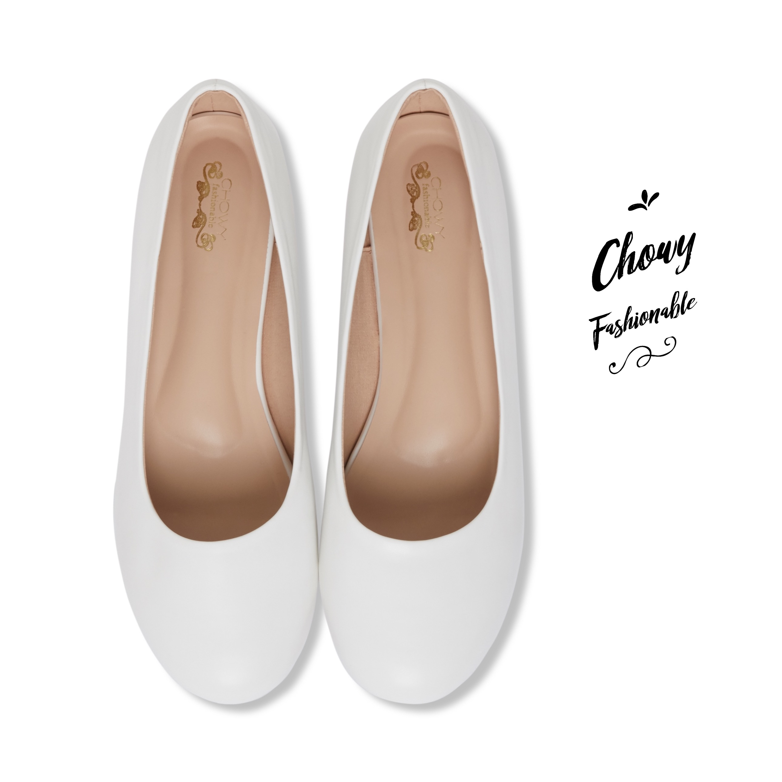 รองเท้าส้นแบนไซส์ใหญ่ 37-50 Flat White Matte รองเท้าพยาบาล คัชชูส้นแบนหัวกลม สีขาว CHOWY CH0138WH