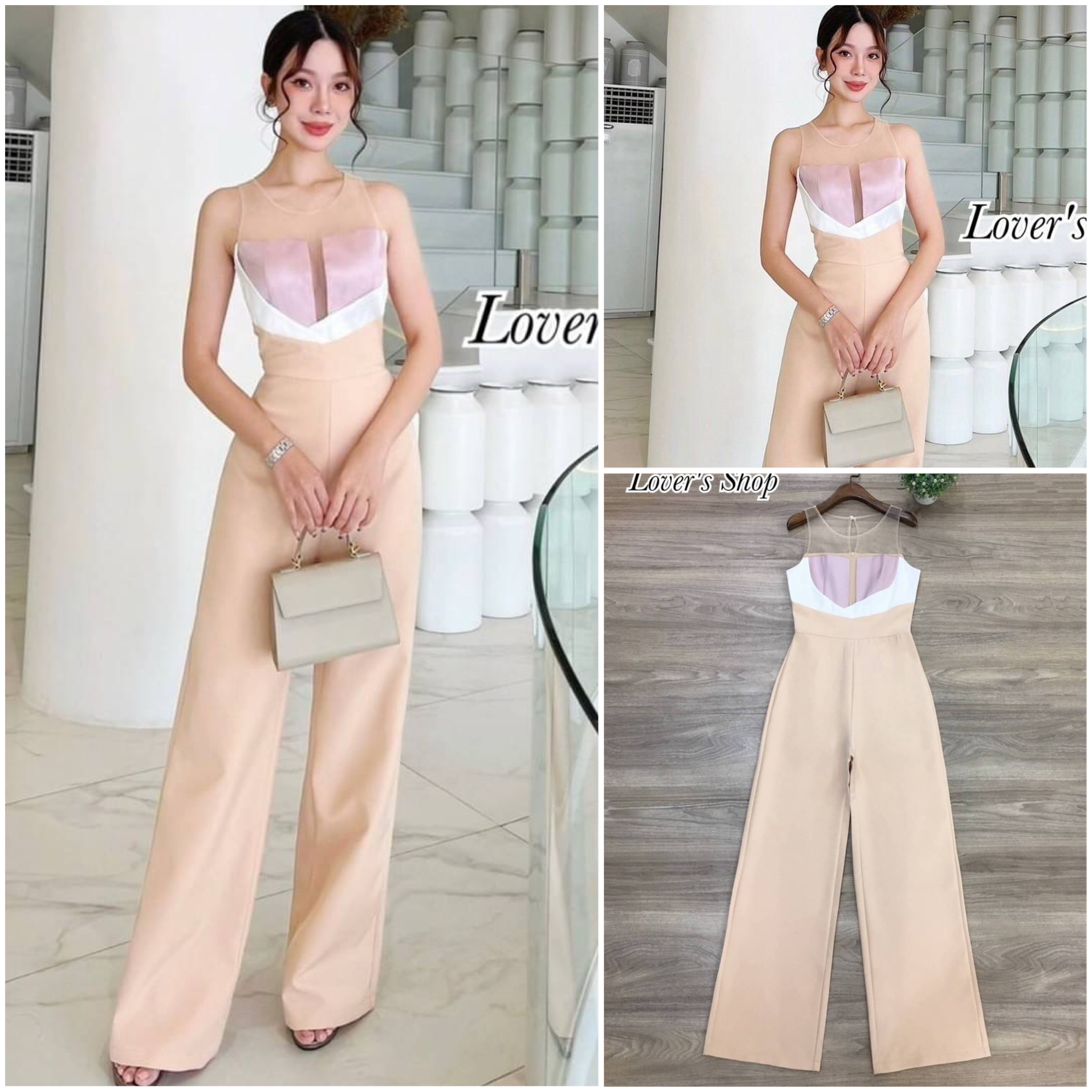 จั้มสูทกางเกงขายาว ดีเทลช่วงบ่าต่อผ้ามุ้งซีทรู คล้ายใส่เกาะอก แอบเซ็กซี่เล็กๆ งานซิบหลังใส่ง่าย เนื้อผ้าหนาอัดผ้ากาวอย่างดี มีซับด้านใน สินค้าคุณภาพ (พร้อมส่ง)