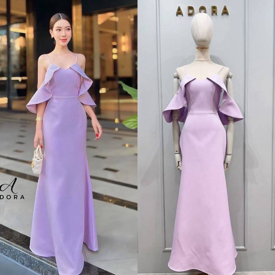 เดรสยาวดีไซน์สายเดี่ยว แต่งระบายช่วงแขน ตัวเดรสใช้ผ้าเนื้อผ้าเกรดพรีเมี่ยมทั้งชุด ดีไซน์กระโปรงทรงหางปลา งานมีซับใน ซิปหลัง ใส่สบาย : สินค้าคุณภาพ (พร้อมส่ง)