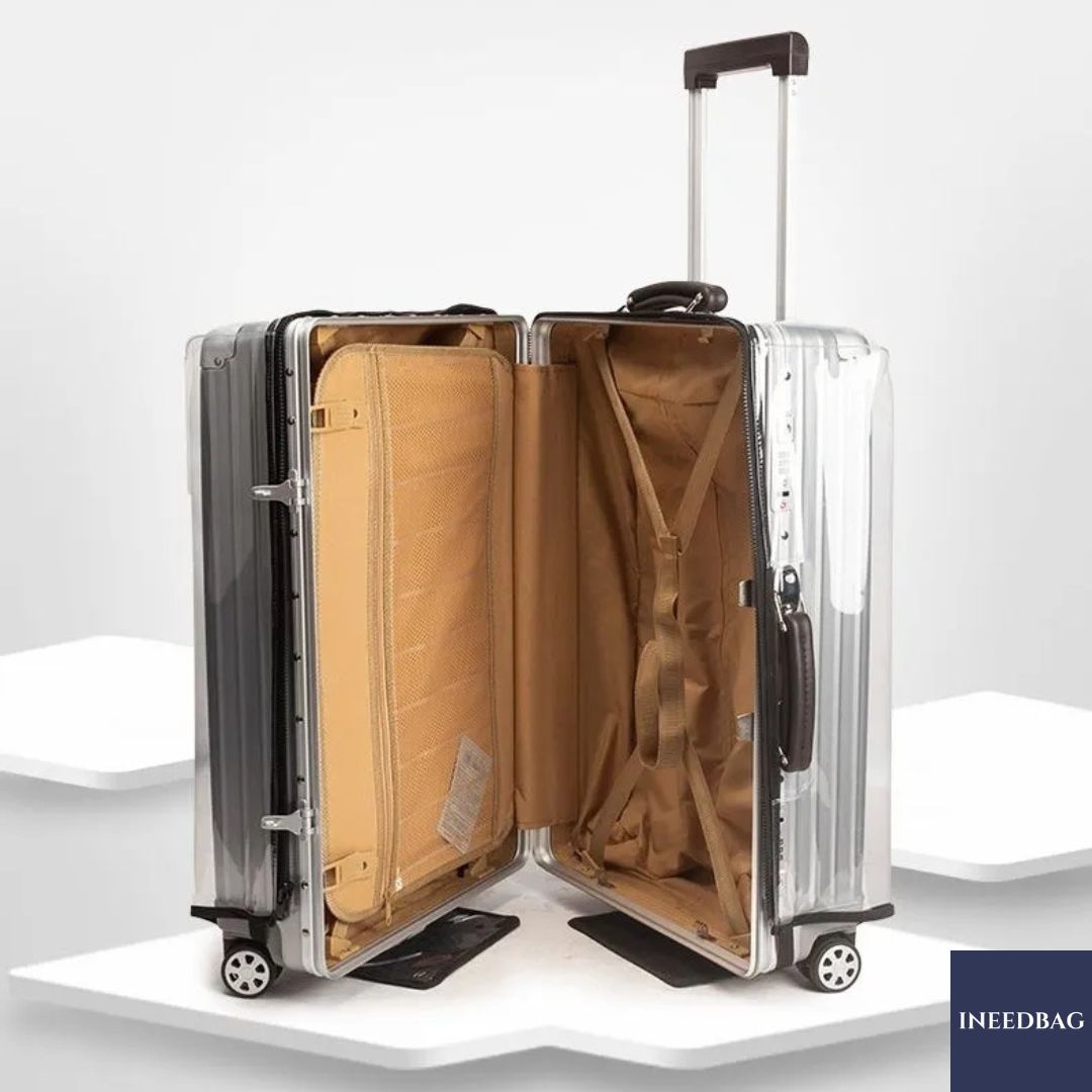 (PVC 26" ซิปเปิด-ปิด ขอบใส) ผ้าคลุมกระเป๋าเดินทาง ขนาด 26 นิ้ว เปิด/ปิด ด้วยซิป ผลิตจาก PVC ใส หนาขึ้น ไม่มีตะเข็บ ก้นกระเป๋ามีตีนตุ๊กแกใหญ่ และยางยืด 2 เส้นช่วยยึดกระเป๋าให้กระชับขึ้น