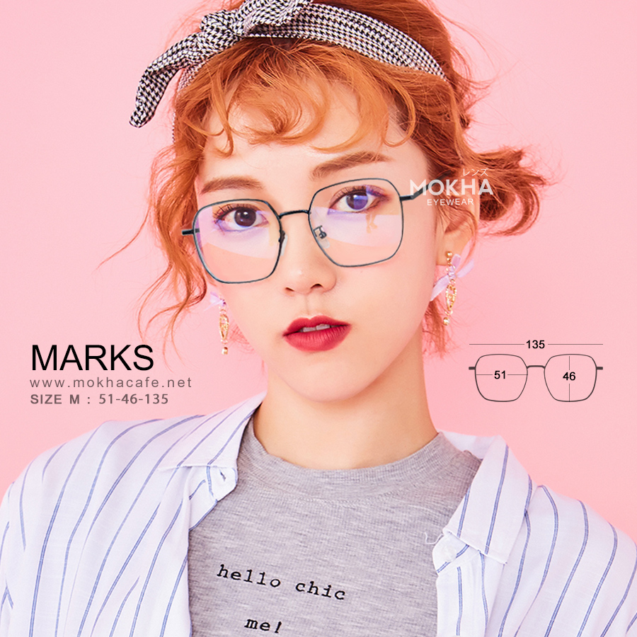 MARKS - black แว่นทรงเหลี่ยม กรอบโลหะ กว้าง 135 มม. (sizeM) H46