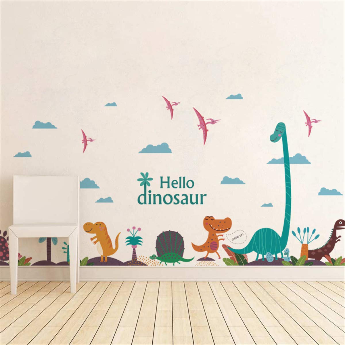 สติกเกอร์แต่งห้อง DIY ลายหมู่บ้านไดโนเสาร์ ลอกออกแล้วติดซ้ำได้