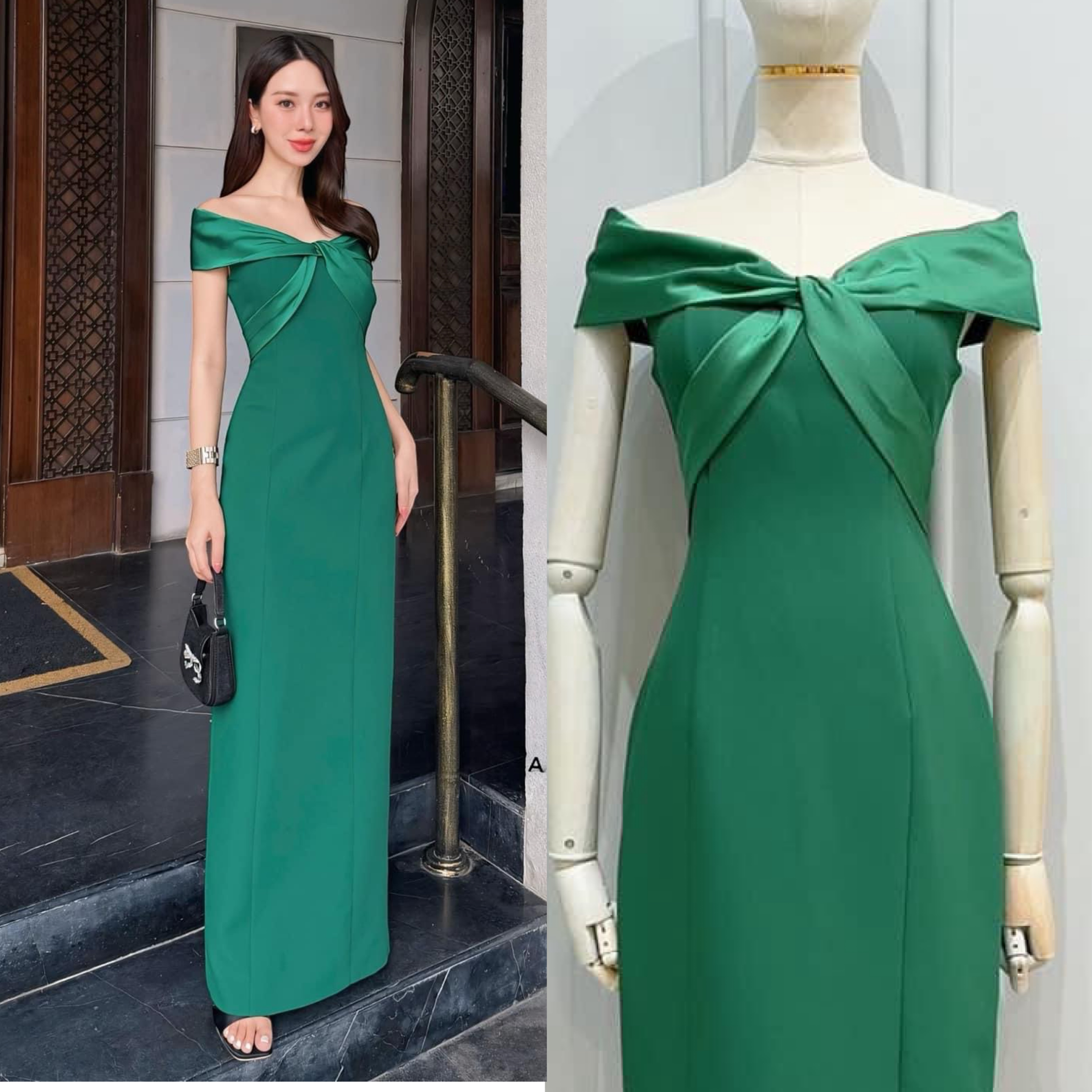 เดรสปาดไหล่ช่วงอกตัดต่อผ้าดีไซน์ไขว้อก เสริมฟองน้ำ ตัวเดรสใช้เนื้อผ้าเกรดพรีเมี่ยมทั้งตัว ดีไซน์กระโปรงทรงสอบยาว ผ่าหลัง งานมีซับใน ใส่สบาย : สินค้าคุณภาพ (พร้อมส่ง)