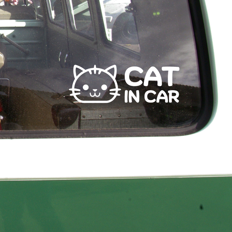 สติ๊กเกอร์ Cat in Car ในรถมีแมว PVC OUTDOOR กันน้ำ ไดคัทสีขาว น่ารัก