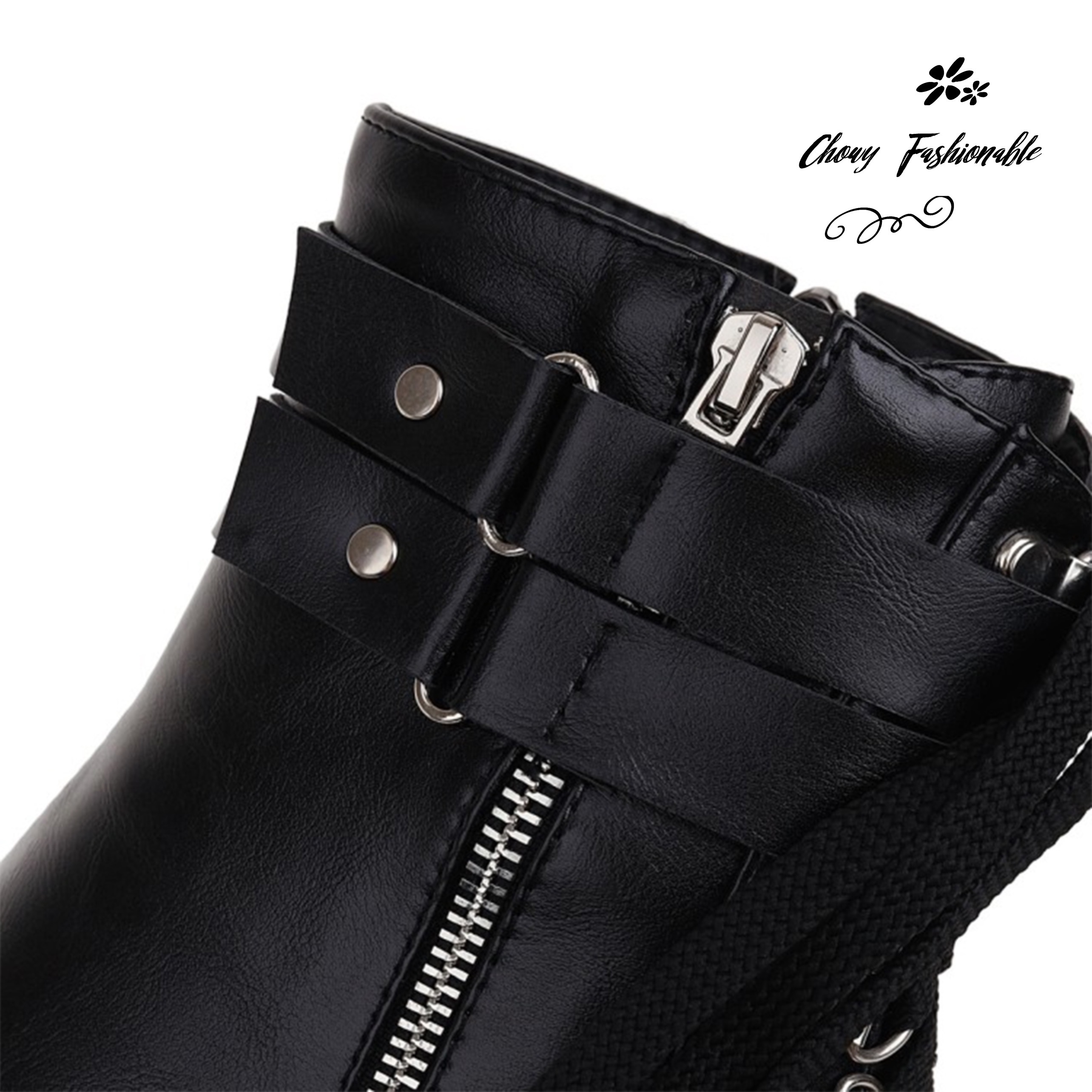 รองเท้าบู้ทไซส์ใหญ่ 40-46 มัฟฟินส้นสูง Boot Fashion Cosplay คอสเพย์ บูทส้นเตารีด ซิบข้าง สีดำ KR1168