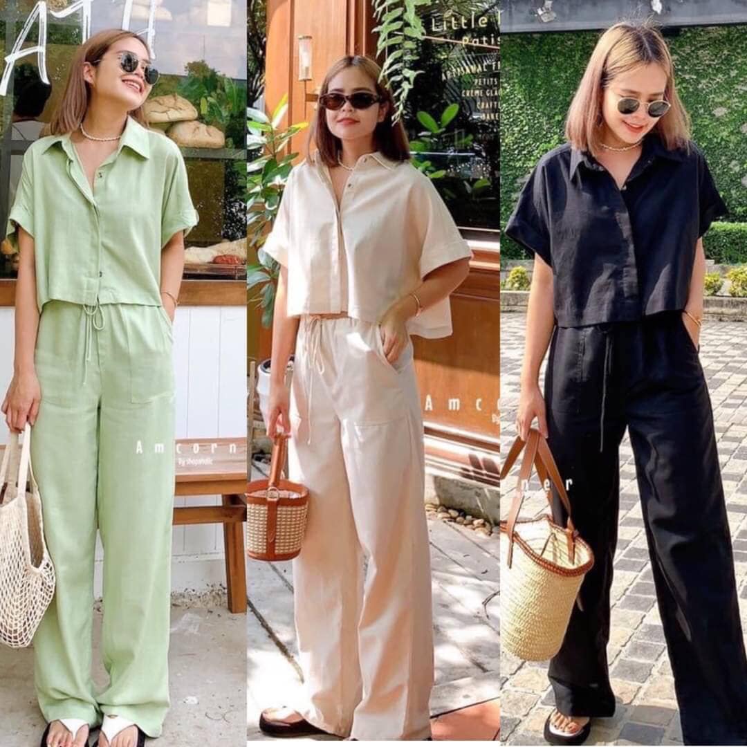 เซตเสื้อ+กางเกงขายาว ผ้าลินินแท้เนื้อดี เนื้อผ้าใส่สบาย. สินค้าคุณภาพ (พร้อมส่ง)