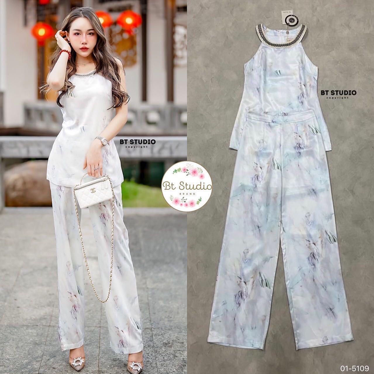 เซท 2 ชิ้น เสื้อแขนกุดช่วงคอแต่งเชือก ถักสลับสี แมทซ์กับกางเกงขายาว : สินค้าคุณภาพ (พร้อมส่ง)