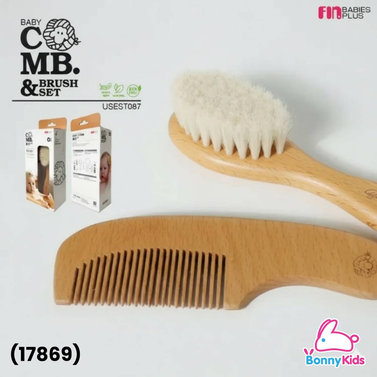 (17869) Fin Babies plus เซ็ตแปรงผมขนแพะพร้อมหวี Comb & Brush set