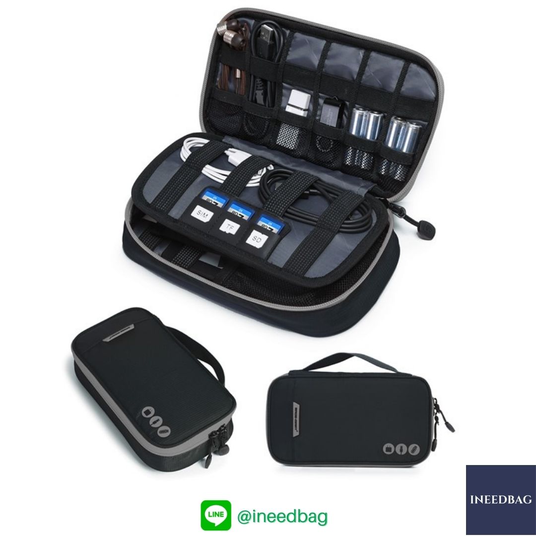 ฺBagsmart กระเป๋าจัดระเบียบอิเล็กทรอนิกส์ กระเป๋าใส่สายชาร์จ กระเป๋าใส่ฮาร์ดดิสก์ กระเป๋าใส่อุปกรณ์ไอที มีสองชั้น ช่องเยอะพิเศษ มีหูหิ้วพกพาสะดวก (ดำ-เทา)