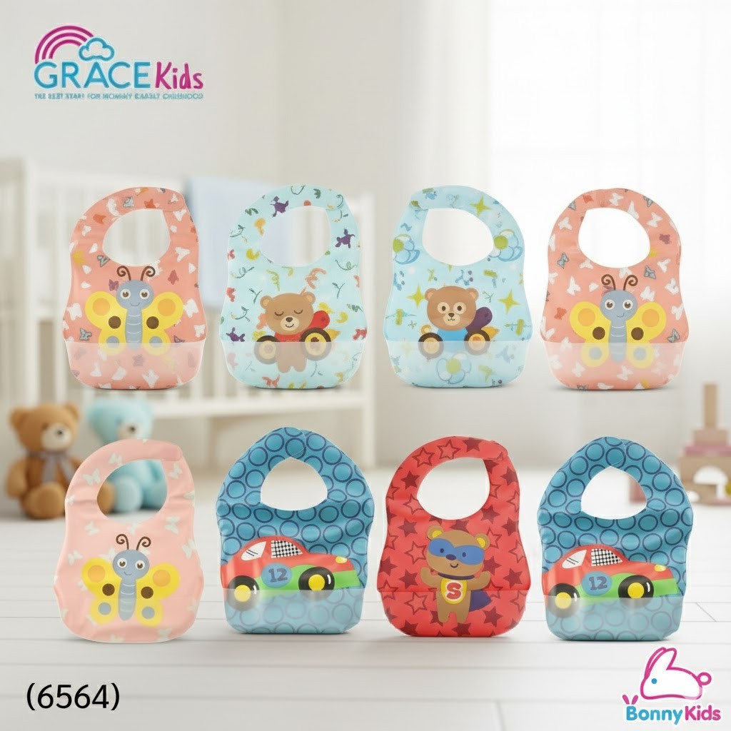 (6564) Gracekids ผ้ากันเปื้อนพลาสติก รุ่น มีที่รองอาหาร