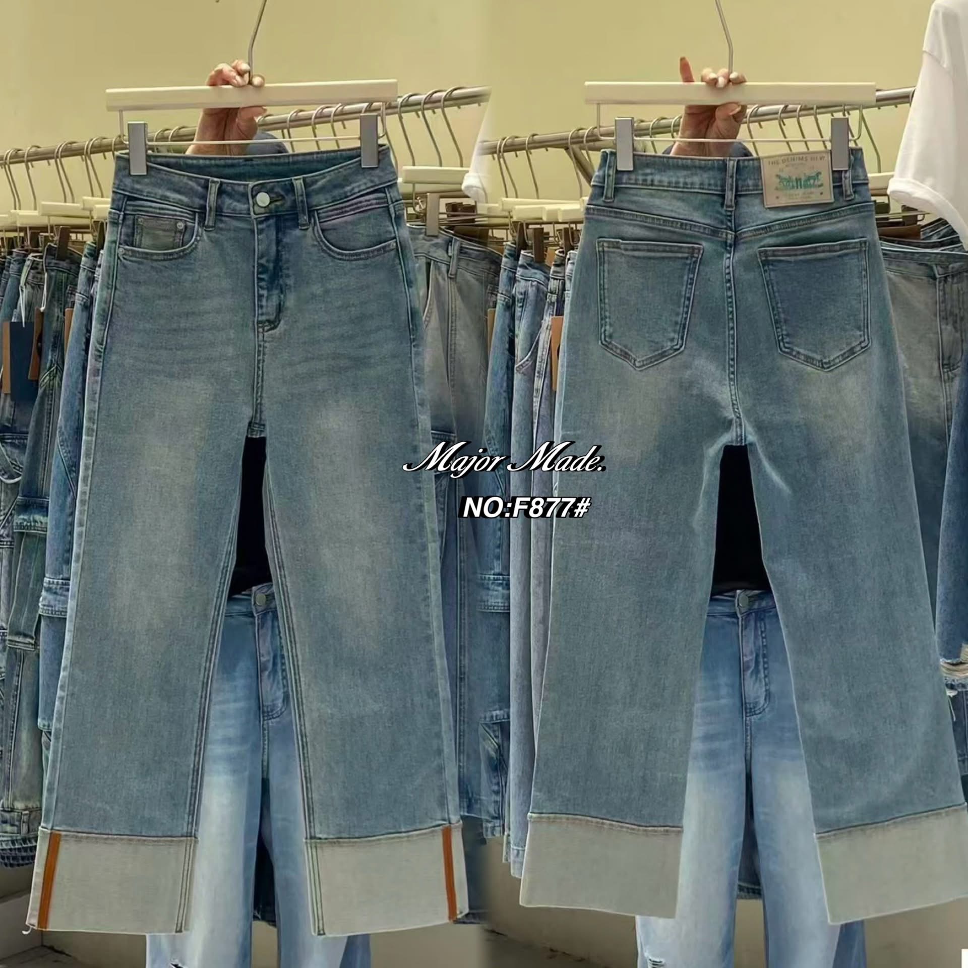 กางเกงยีนส์ทรง8ส่วน ทรงกระบอกเล็ก ปลายขาตัดต่อผ้า two tone style ใส่สบาย : สินค้าคุณภาพ (พร้อมส่ง)