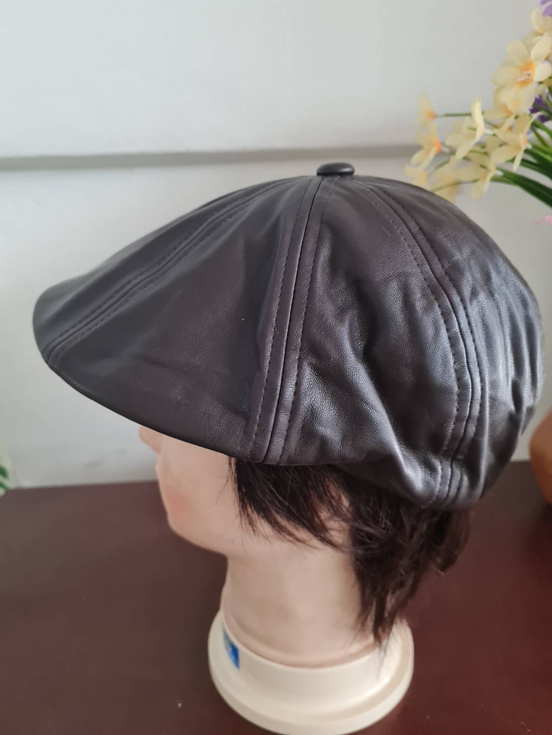 หมวกติงลี่ Flat cap หนังแท้สีน้ำตาล สวยมาก