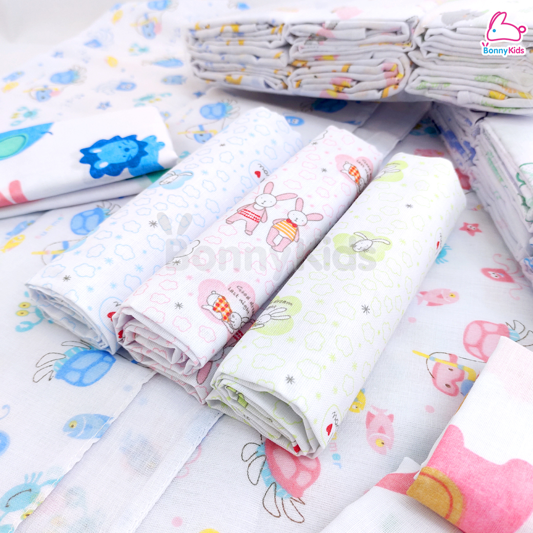 Tres-G (เตรสจี) ผ้าอ้อมสาลู เย็บ 2 ชั้น ยิ่งซักยิ่งนุ่ม มีขนาดให้เลือก แพ็ค 6 / 12 ผืน (คละลาย)