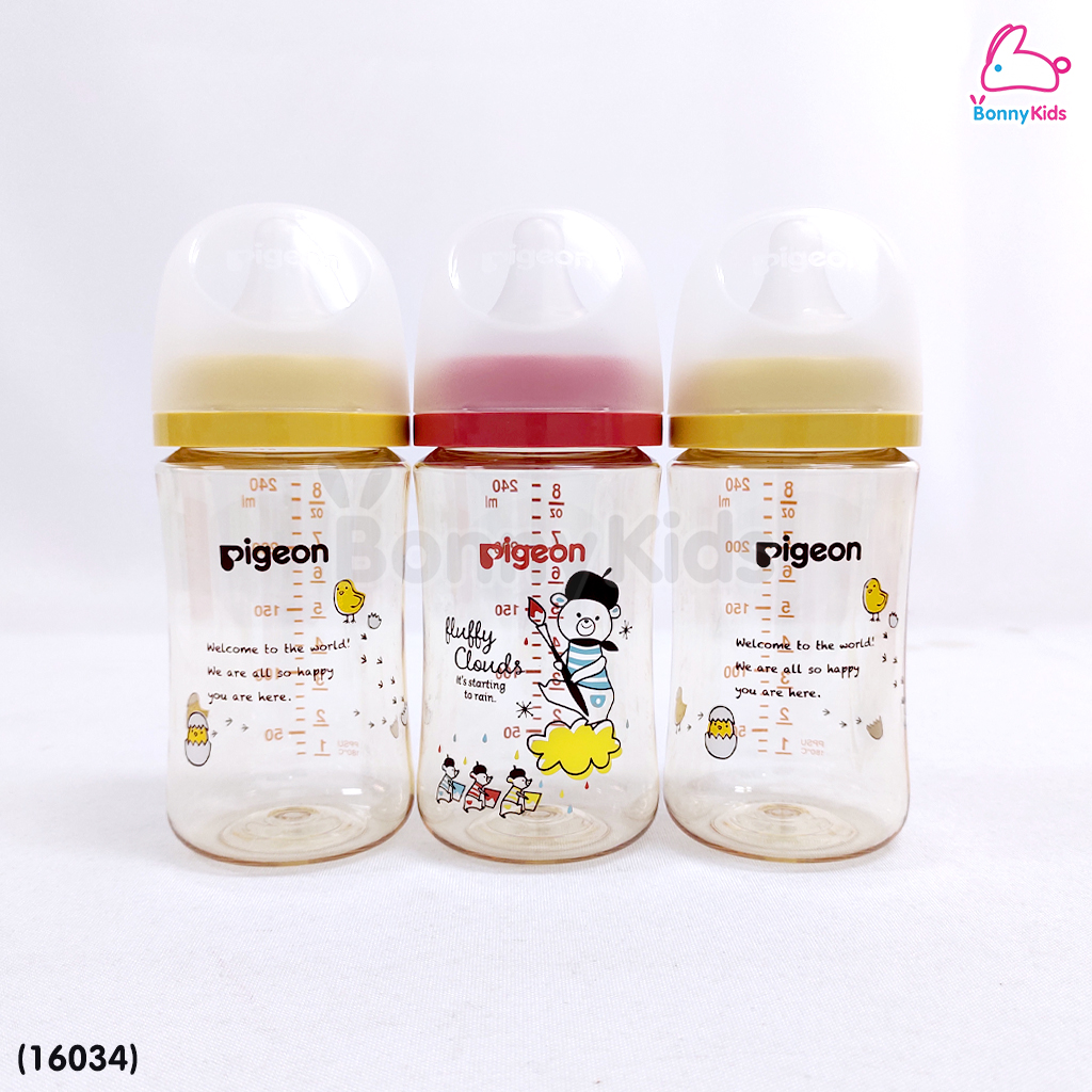 Pigeon (พีเจ้นท์) PPSU SofTouch ขวดนมสีชาพรีเมี่ยม ขวดคอกว้าง (แรกเกิด-6เดือนขึ้นไป)