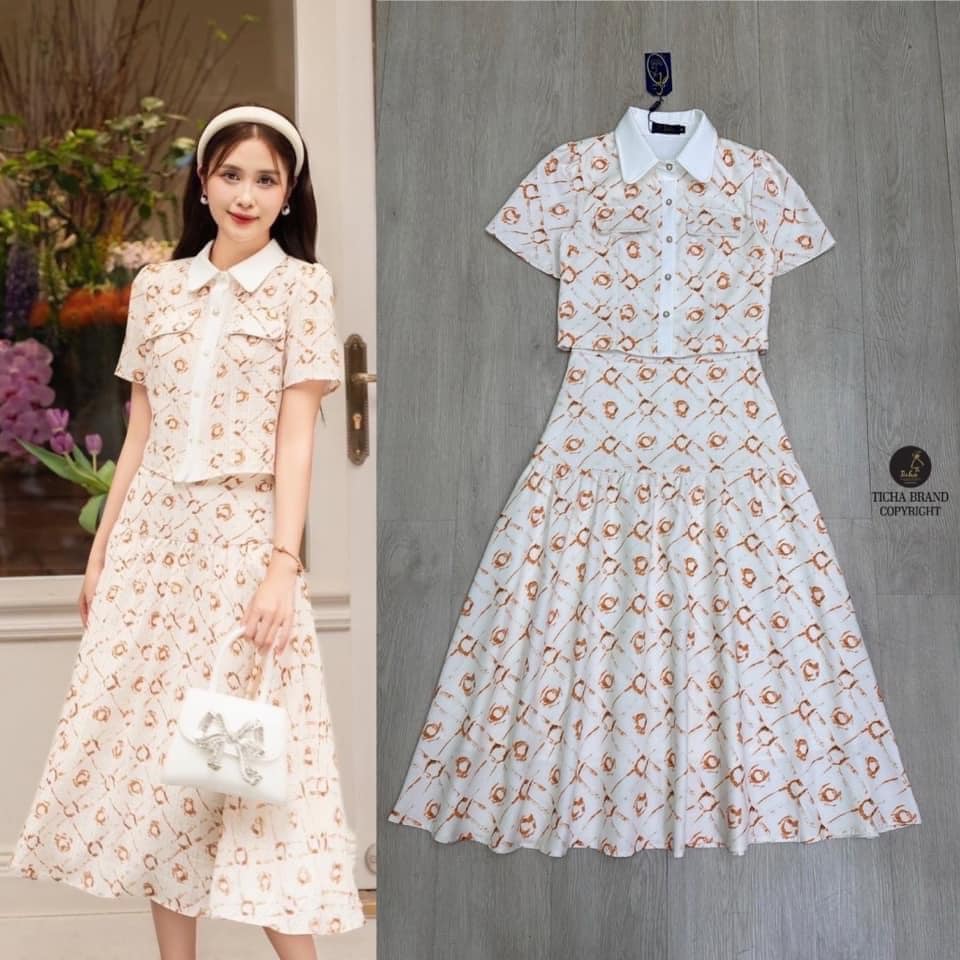 Set 2 ชิ้น เสื้อครอปคอปกแขนสั้น ทรงสวย +กระโปรงยาวทรงย้วยพริ้ว ใส่สบาย สินค้าคุณภาพ (พร้อมส่ง)