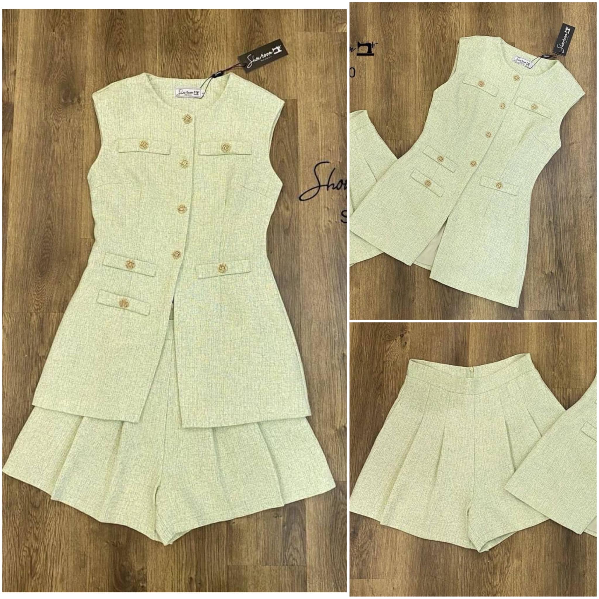 ชุดเซ็ท เสื้อแขนกุดดีไซน์เก๋ + กก. ทรงกระโปรงแต่งจีบนี้ ผ้าดีมาก บุซับ อัดกาว ทรงสวย ใส่สบาย สินค้าคุณภาพ (พร้อมส่ง)