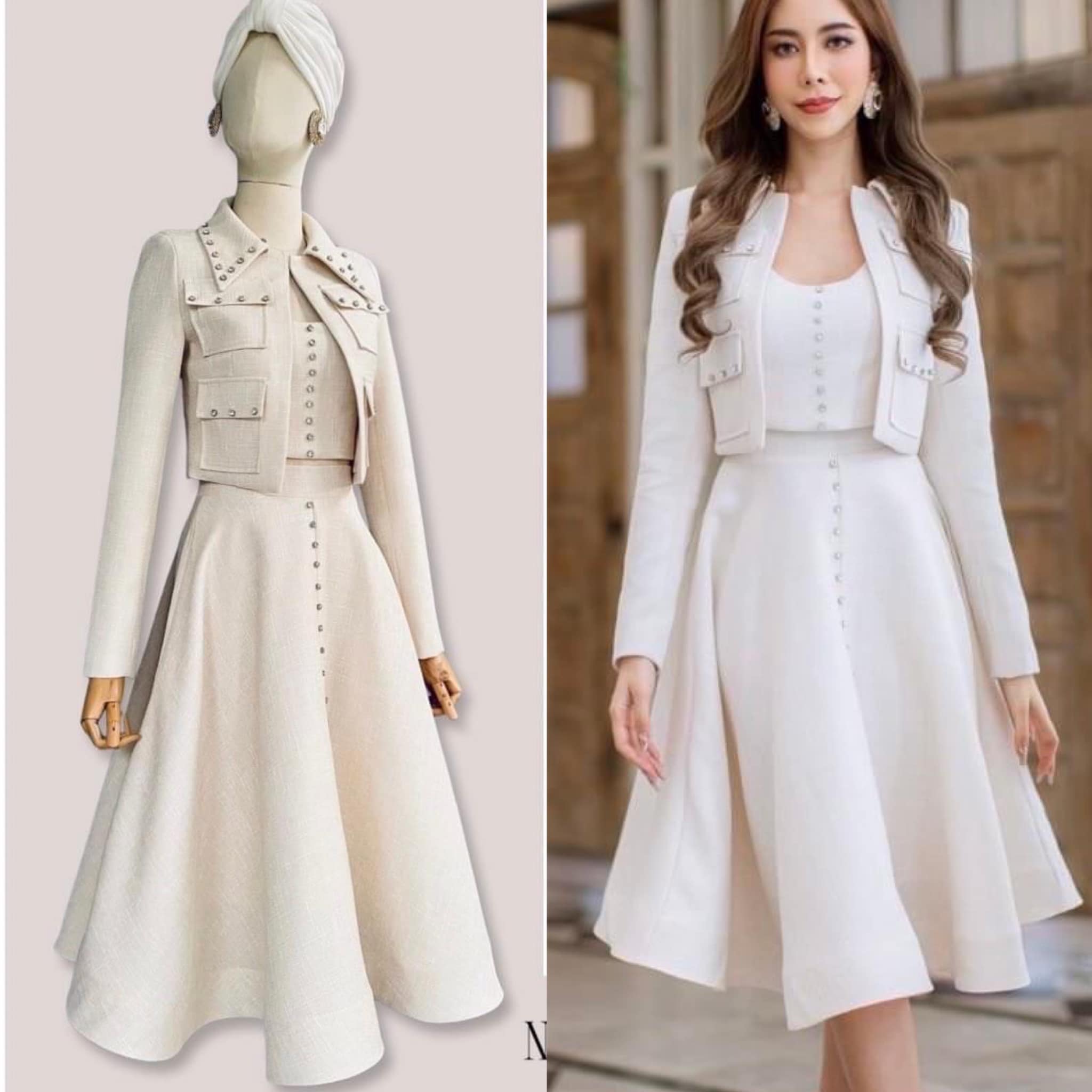 เซต 3 ชิ้น เสื้อคลุม+เสื้อครอป+กระโปรง เนื้อผ้าเกรดA+. สินค้าคุณภาพ (พร้อมส่ง).