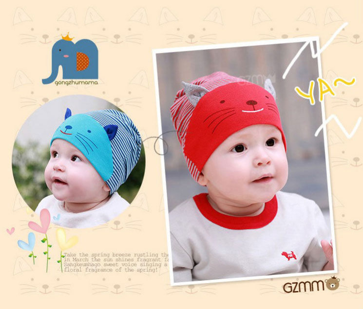 หมวกเด็กอ่อน หมวกเด็ก ผ้ายืด Cotton รูปแมวเหมียว สำหรับเด็ก 3-24 เดือน