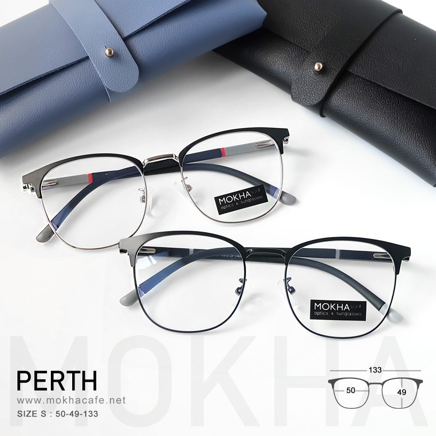 PERTH - black กรอบแว่นโลหะ กรอบทรงเหลี่ยม ขาสปริง clubmaster กว้าง 133 มม. (sizeS) H49