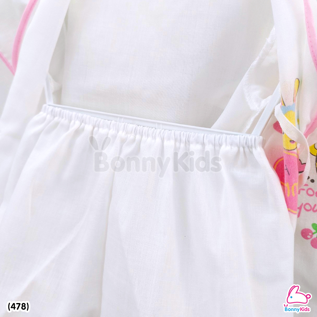 (478) ชุดเด็กแรกเกิดผูกหน้าผ้าป่าน (พื้นขาว) แพ็ค 6 ชุด