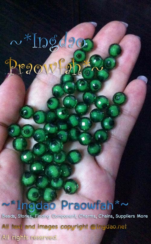 5038em ลูกปัดอะครีลิคกลมตัดเหลี่ยมสอดใส้ลูกปัดกลมขาว ขนาด 8 มิล. สีเขียวเข้ม (10 กรัม/40 ชิ้น)