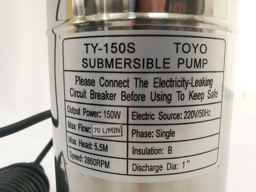 ปั๊มแช่แสตนเลส ไดโว่แสตนเลส TY150S