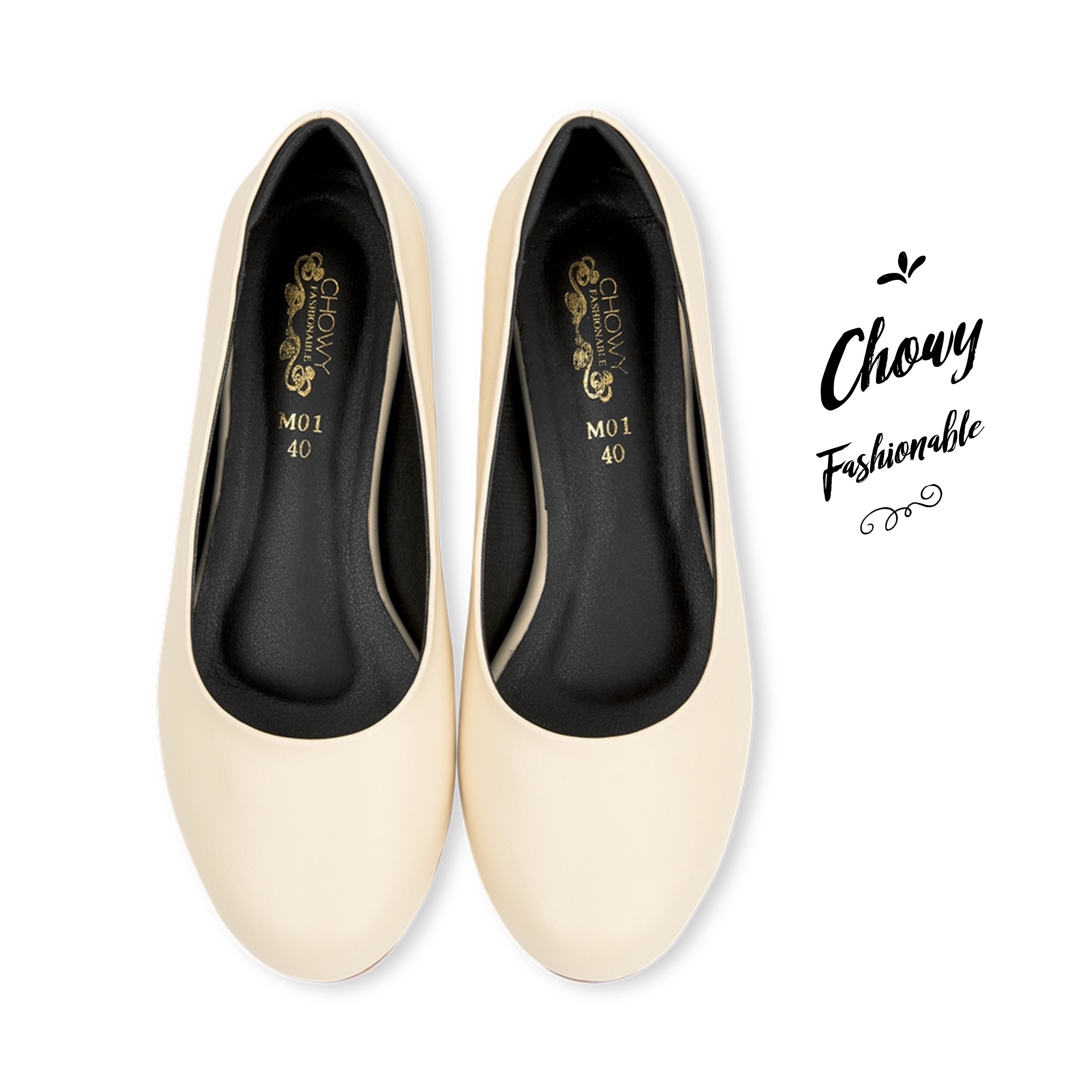 รองเท้าส้นแบนไซส์ใหญ่ 40-50 Flat Crean Matte คัชชูส้นแบนหัวกลม สีครีม CHOWY CH0138CR