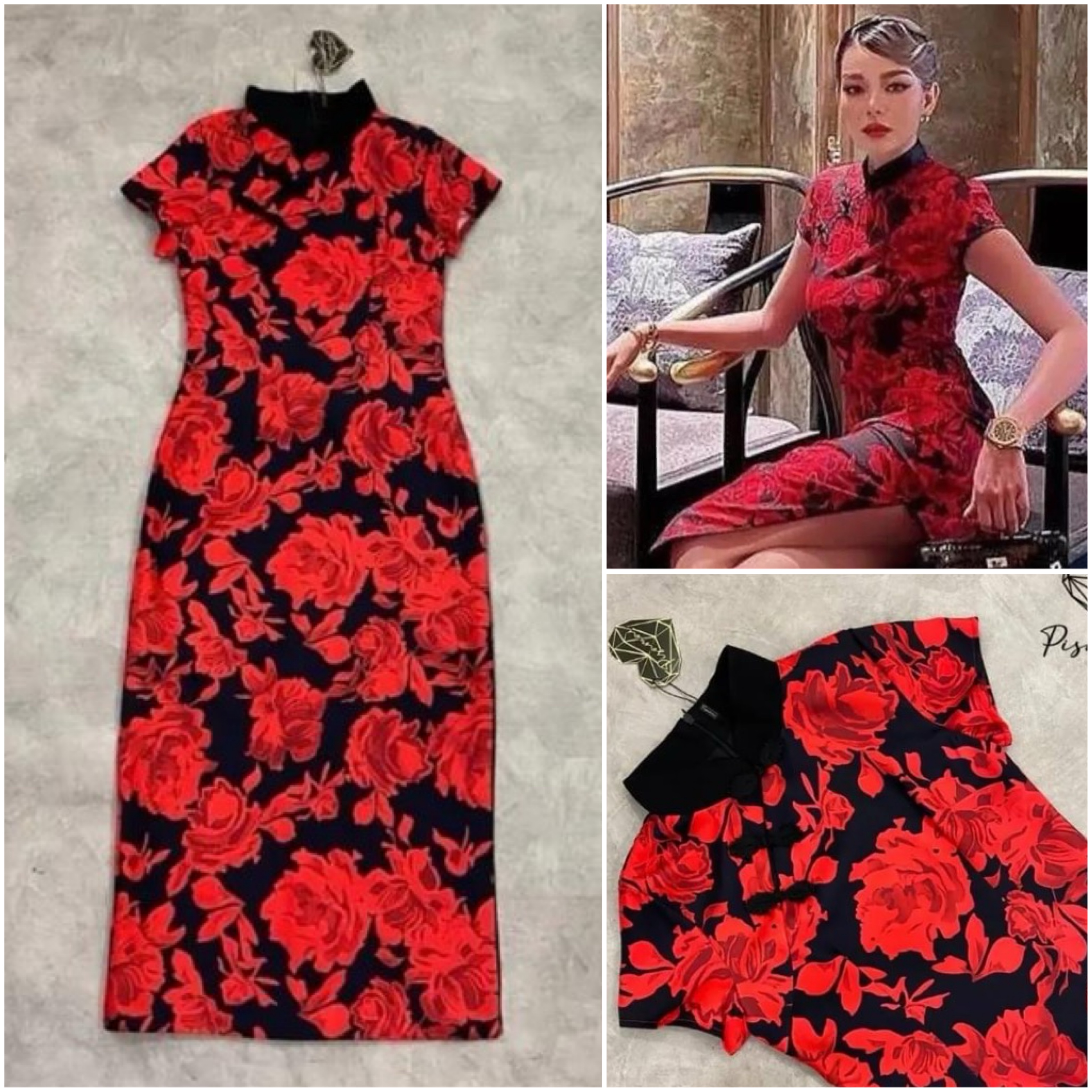 เดรสแขนกุดตัวยาวผ่าข้างลายแต่ง ดอกไม้อร่าม ใส่สบาย สินค้าคุณภาพ (พร้อมส่ง)