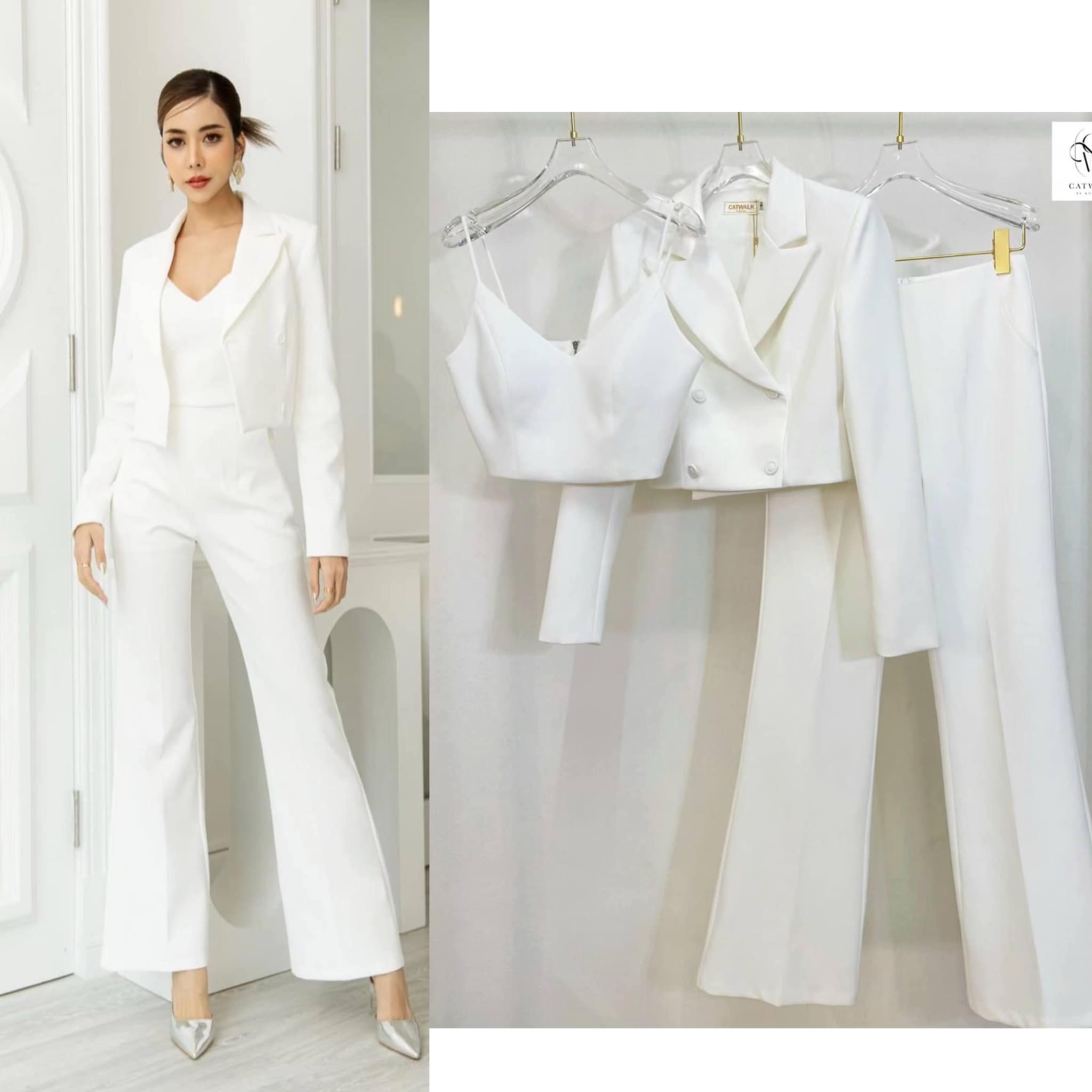 เซต Blazer ตัวสั้น 3 ชิ้น ตัว Blazer เป็นทรงครึ่งตัว เข้ารูป ด้านหน้าป้ายกัน สีโทนเดียวกับตัวชุด มีเสื้อ ครอปสายเดียวตัวใน มาคู่กับ กาง้กงเอวสูงทรงขาม้า ใส่สบาย สินค้าคุณภาพ (พร้อมส่ง)