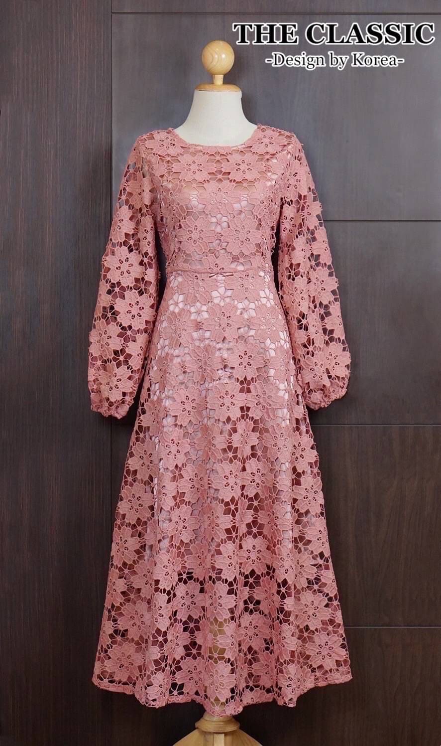 เดรสลูกไม้แขนยาว+เข็มขัด : สินค้าคุณภาพ (พร้อมส่ง)