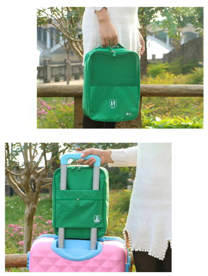 กระเป๋าใส่รองเท้า เสียบกระเป๋าเดินทางได้ ผลิตจากโพลีเอสเตอร์กันน้ำ + ตาข่าย คุณภาพดี มี 6 สี ให้เลือก