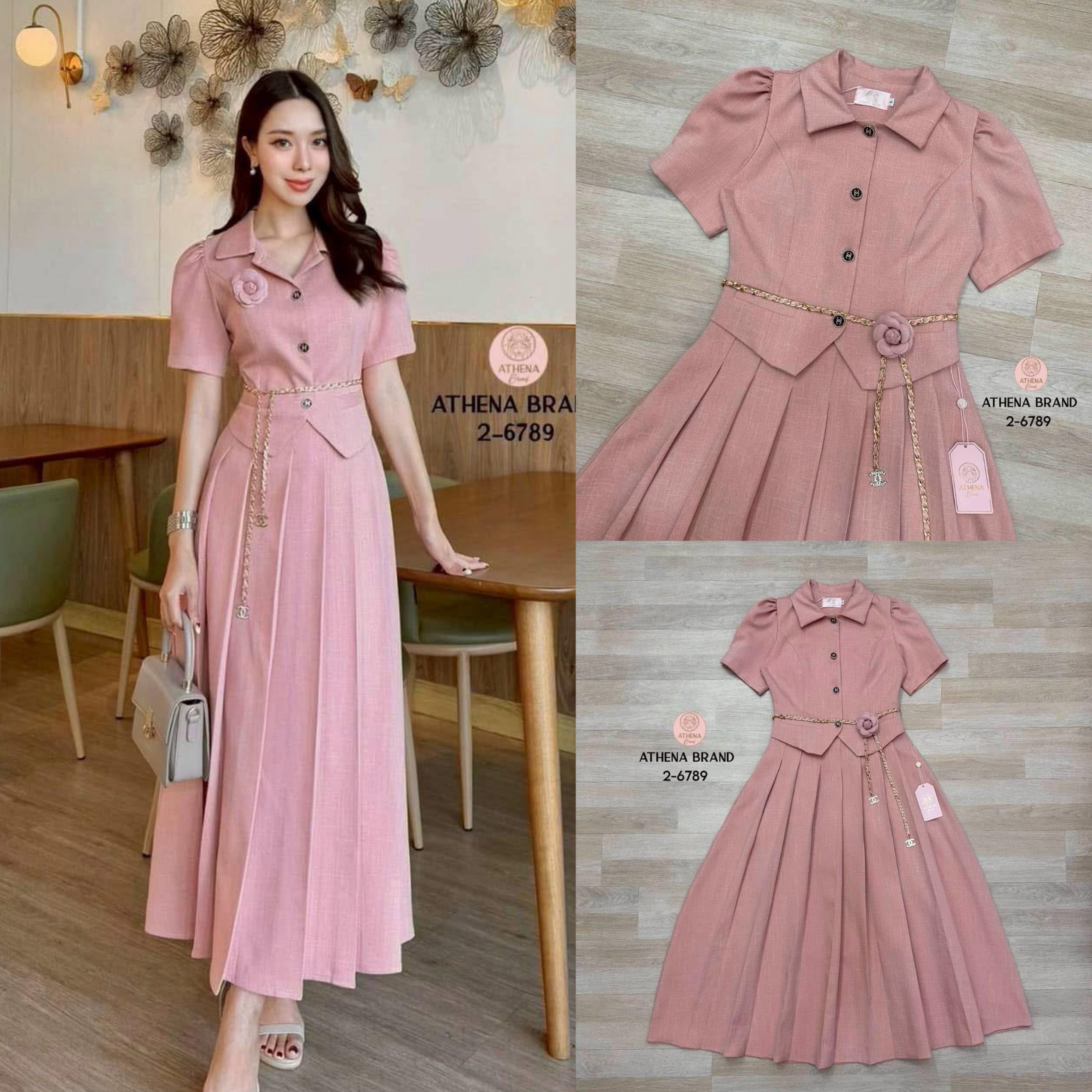 Set 4 ชิ้น เสื้อ+กระโปรง+เข็มขัด+เข็มกลัด ใส่สบาย : สินค้าคุณภาพ (พร้อมส่ง)