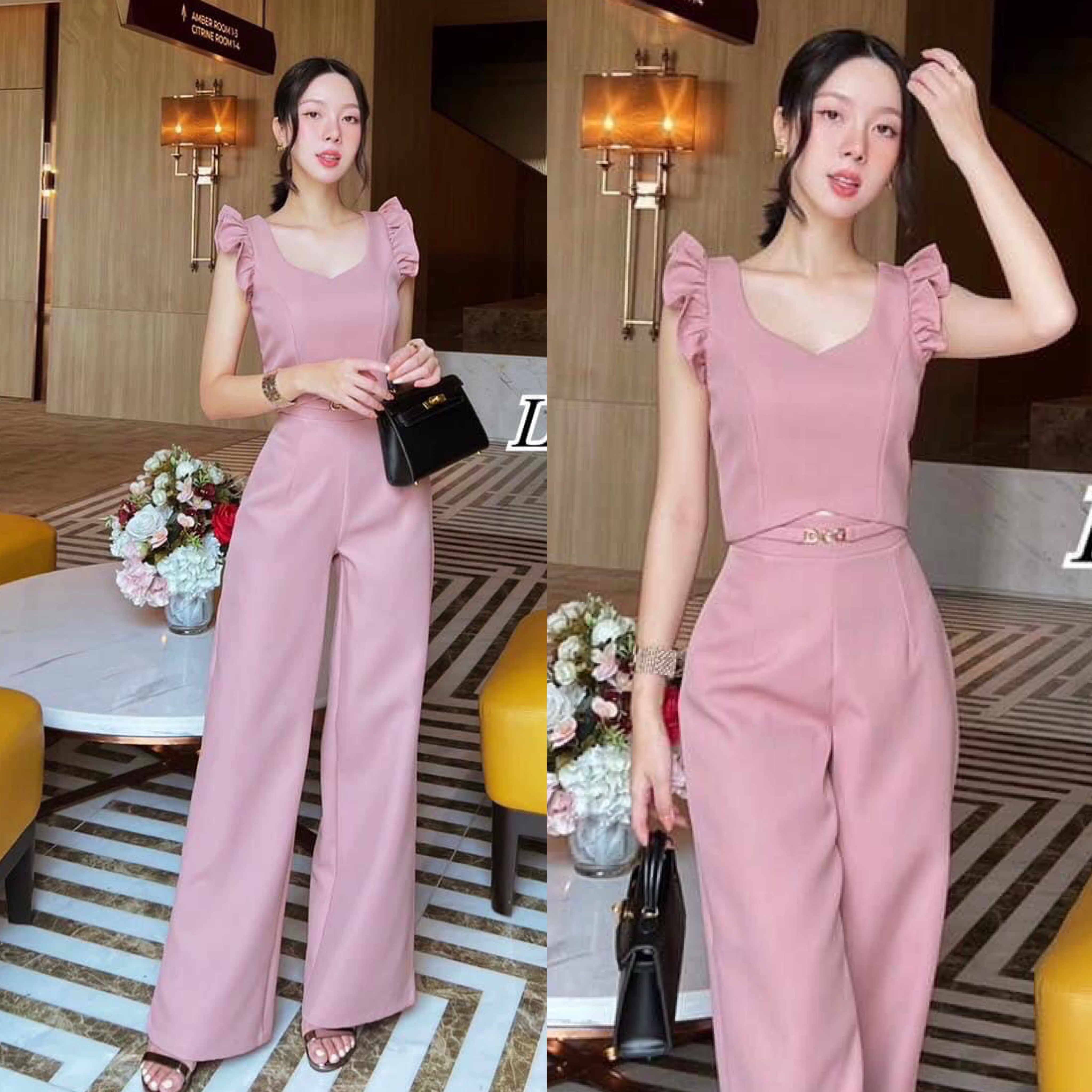 Set.2ชิ้น เสื้อคร็อปแขนระบายทรงสวย มาพร้อมกางเกงเอวสูงขายาว ช่วงเอวแต่งเข็มขัดในตัว เนื้อผ้าหนาอัดผ้ากาวอย่างดี สินค้าคุณภาพ (พร้อมส่ง)