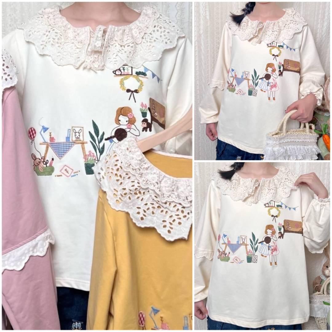 เสื้อยืดญี่ปุ่นงานแท้นำเข้า ดีเทลงานปักน่ารักลายสวยสไตล์ญี่ปุ่น งานทรงฟรีไซส์ใส่ได้ตลอด : สินค้าคุณภาพ (พร้อมส่ง)