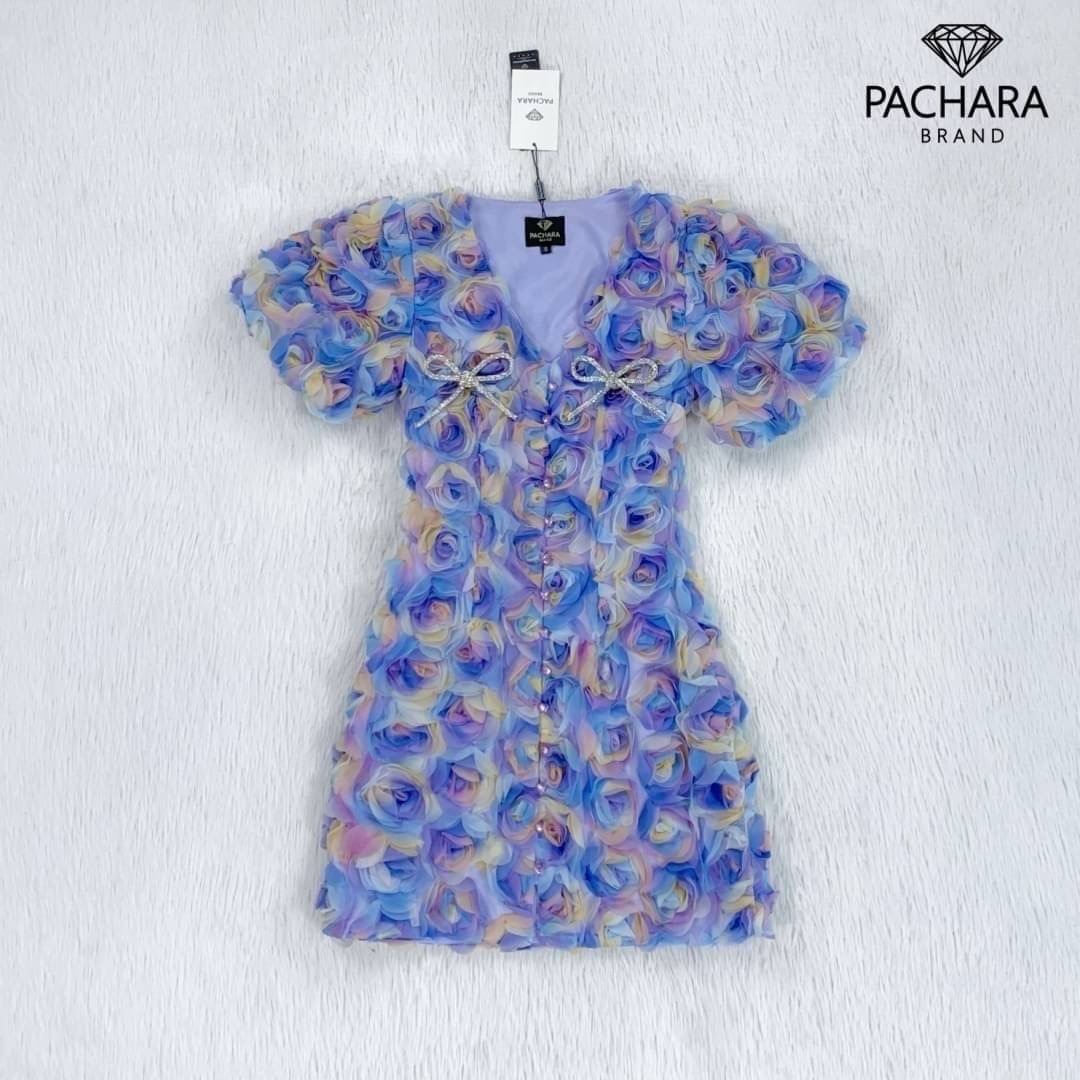 เดรสสั้นคอวีแขนตุ๊กตาสีเขียวพาสเทล ปักดอกกุหลาบ 3D อัดแน่นหลายร้อยดอกทั้งชุด ใส่สบาย สินค้าคุณภาพ (พร้อมส่ง)