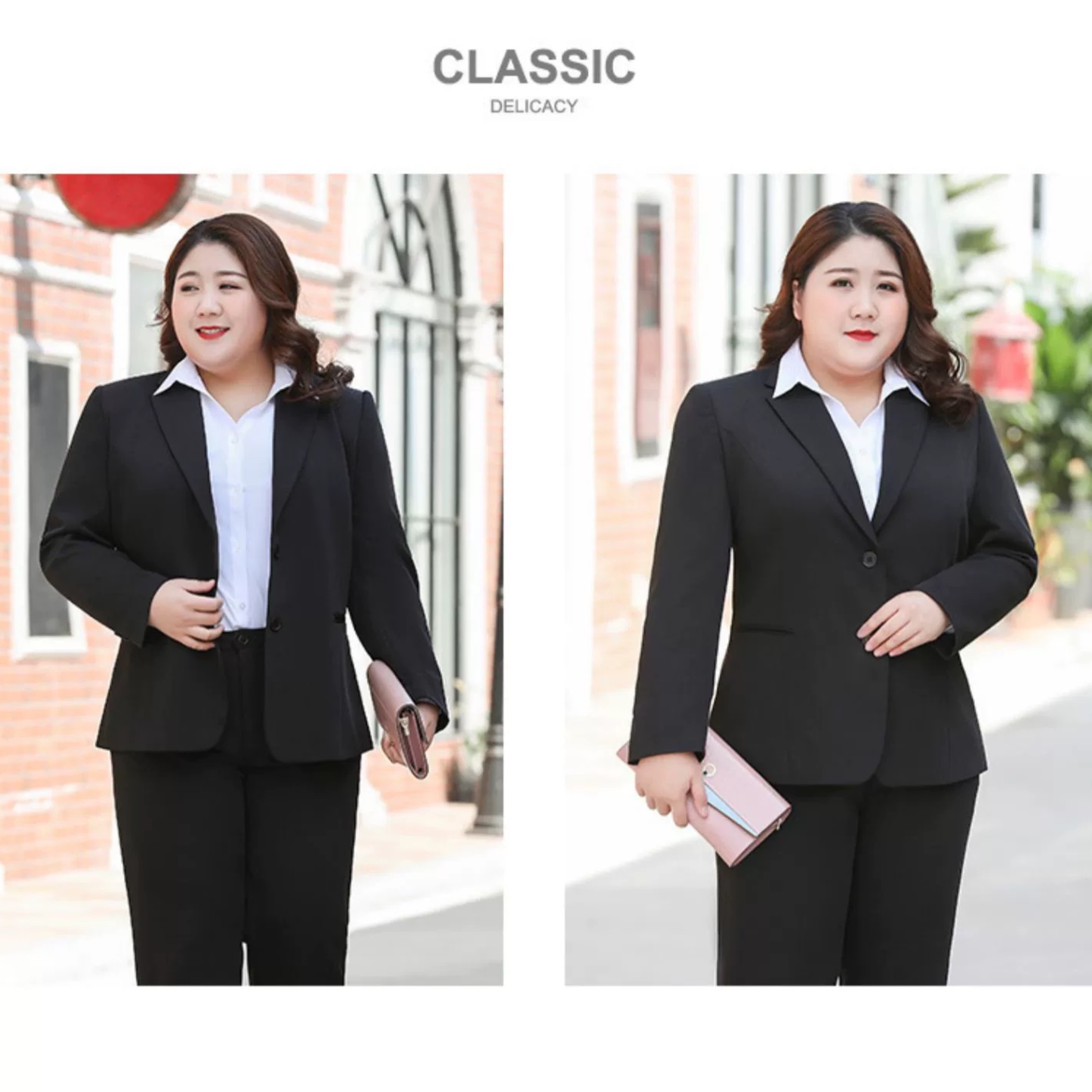 ชุดเสื้อสูทไซส์ใหญ่ 6XL-10XL รอบอก 42-50" เอว 36-42" เสื้อสูทผู้หญิงสาวอวบ สูทคนอ้วน กางเกงสูท กระโปรสูท ผู้หญิงไซส์ใหญ่ FF0342BL