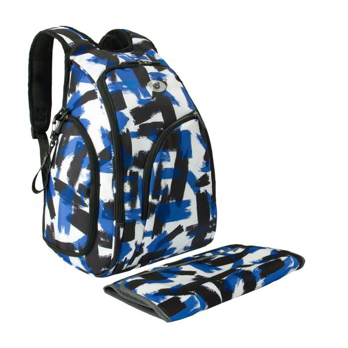 Ecosusi กระเป๋าคุณแม่ กระเป๋าสัมภาระคุณแม่ กระเป๋าแม่ลูกอ่อน แบบเป้ มาพร้อมแผ่นรองเปลี่ยนผ้าอ้อม, สายคล้องรถเข็น, ช่องเก็บความร้อน-เย็น (Navy Patten)