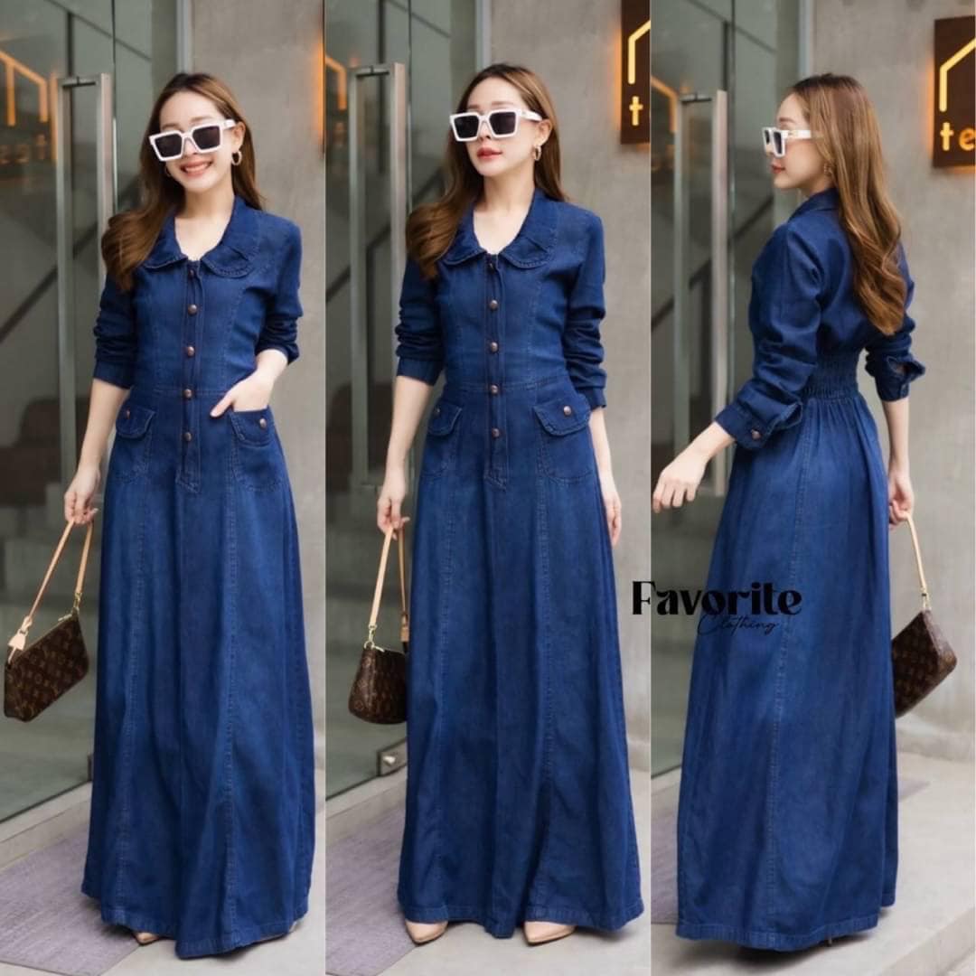 เดรสยีนส์แขนยาว ทรงสวย ใส่สบาย สินค้าคุณภาพ (พร้อมส่ง)