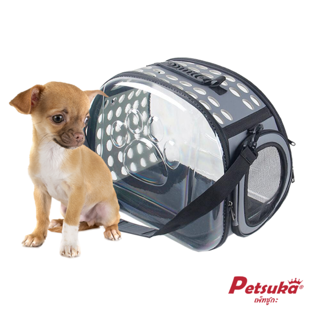 กระเป๋าสัตว์เลี้ยงสะพายข้าง Petsuka แบบโปร่งใส สีเทา ขนาด S