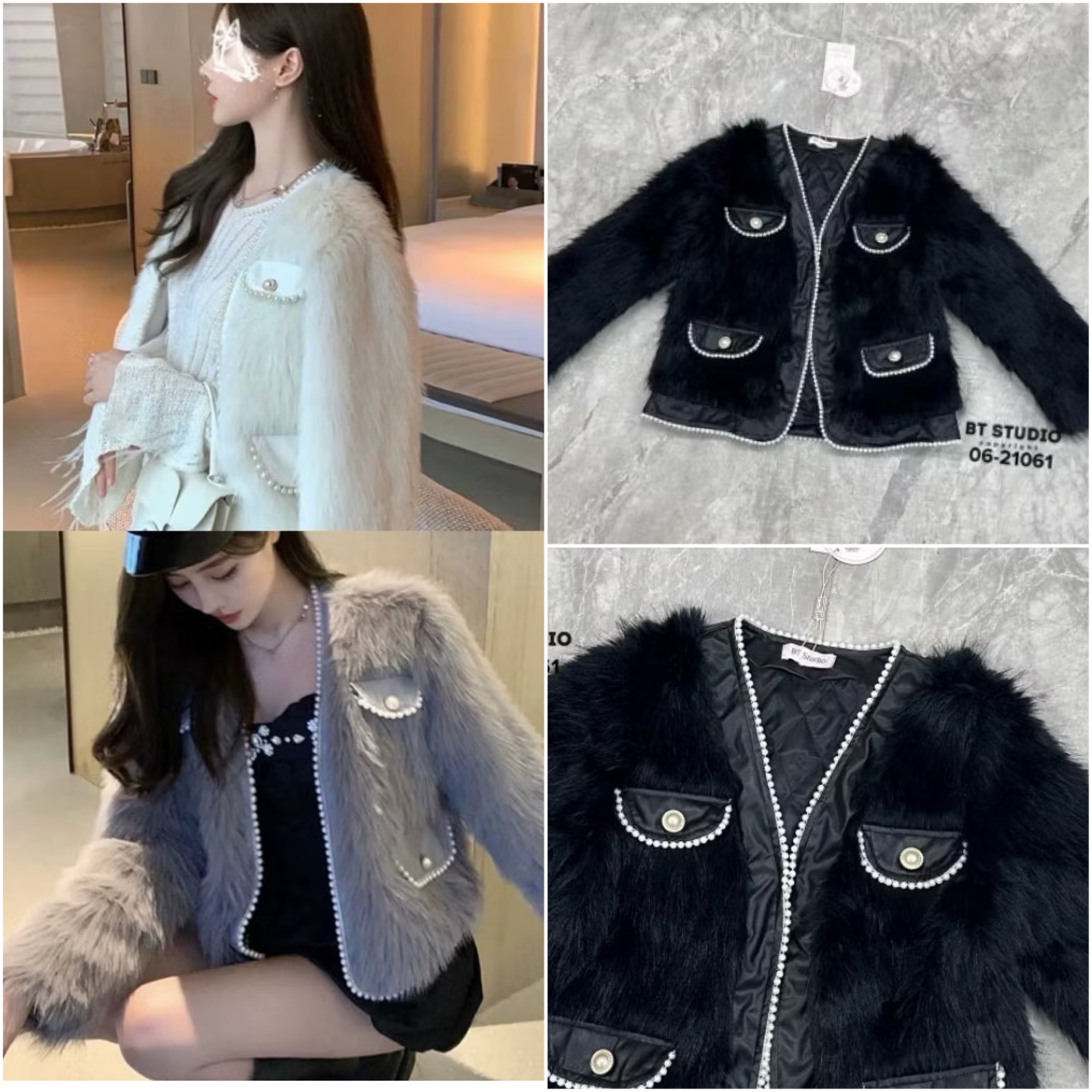 เสื้อคลุมแขนยาวขนมิ้งค์ฟู ๆ คอวีช่วงขอบ และฝากระเป๋าหลอกตัดด้วยหนังแต่งมุกติดปลายขอบ แต่งตะขอติด 1 อัน งานสวยด้านในบุซับใน ใส่สบาย : สินค้าคุณภาพ (พร้อมส่ง)