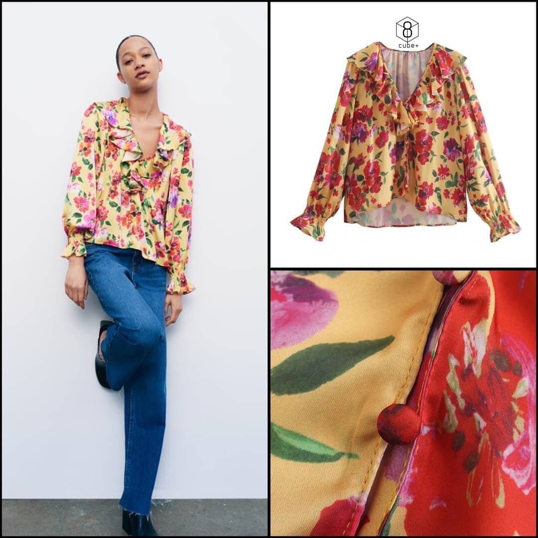 เสื้อคอระบาย แต่งด้วยกระดุมหน้า สีสันสดใส ให้อารมณ์ซัมเมอร์สุดๆ : สินค้าคุณภาพ (พร้อมส่ง)