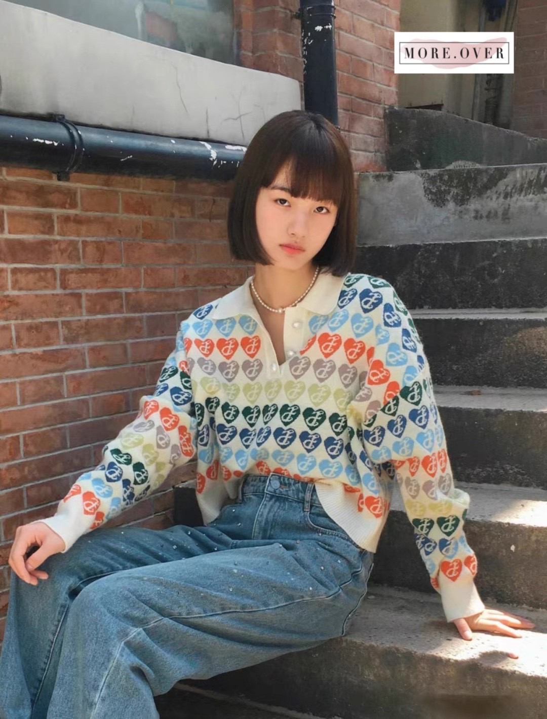 เสื้อไหมพรมแขนยาว คอปกลายหัวใจสีๆ ทั้งตัวงานสวย ใส่สบาย : สินค้าคุณภาพ (พร้อมส่ง)