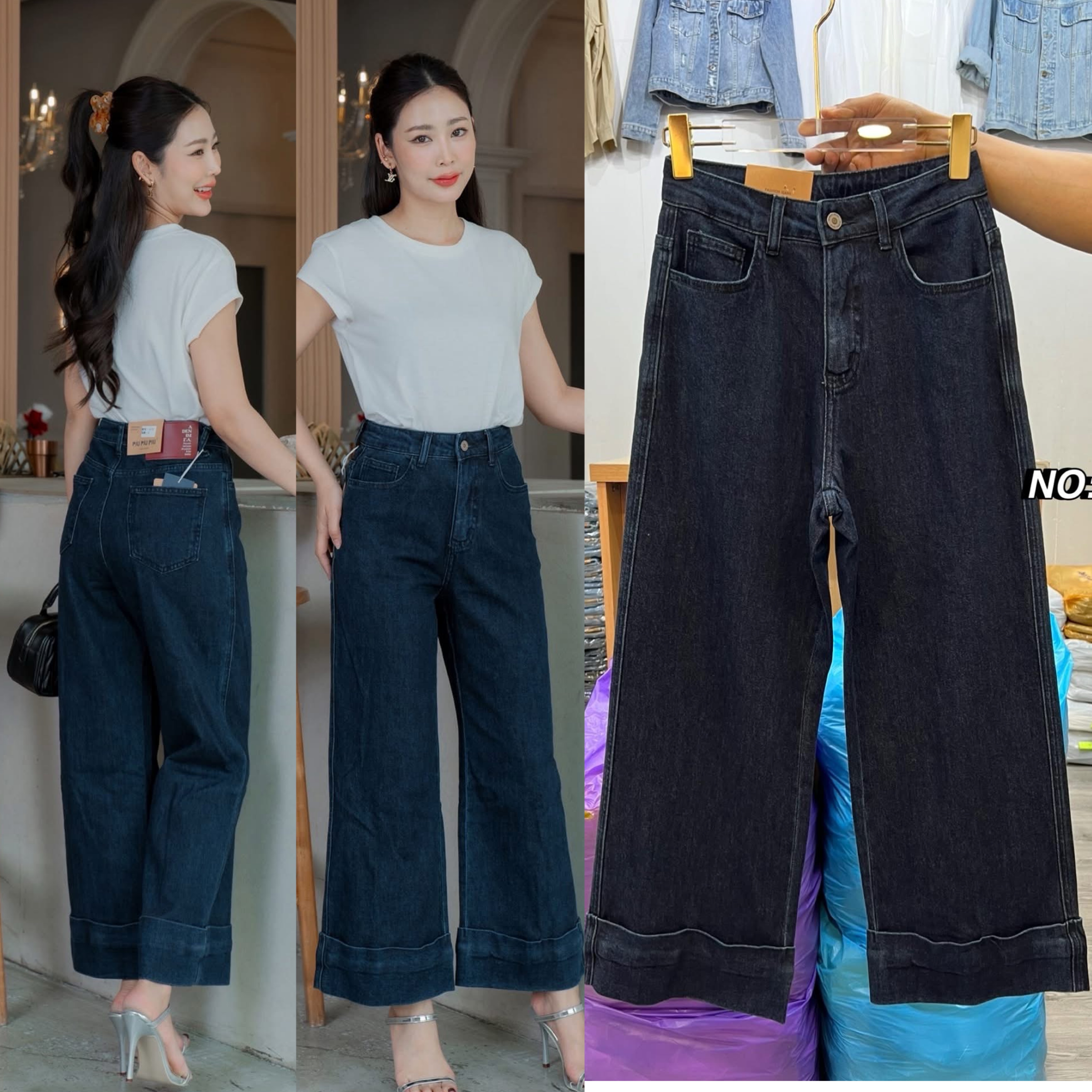 กางเกงยีนส์ขา9ส่วน ทรงมาใหม่คะ ทรงนี้ปีนี้มาแรงมากค่ะ ทรงเรียบๆ ปลายขาพับเย็บ เก๋มากๆ เอวสูง เนื้อผ้ายืดหยุ่นเก็บทรง ใส่ดูเพรียวมาก(ผ้ายืด) ใส่สบาย : สินค้าคุณภาพ (พร้อมส่ง)