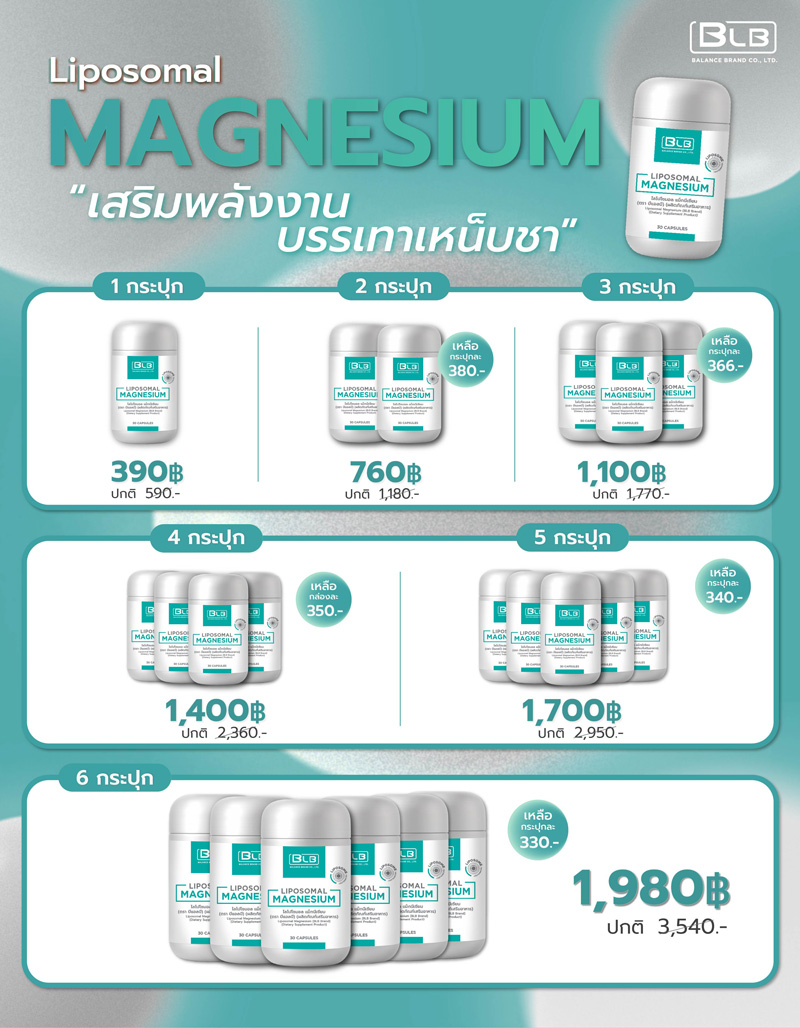 ตารางราคาโปรโมชั่น Liposomal Magnesium