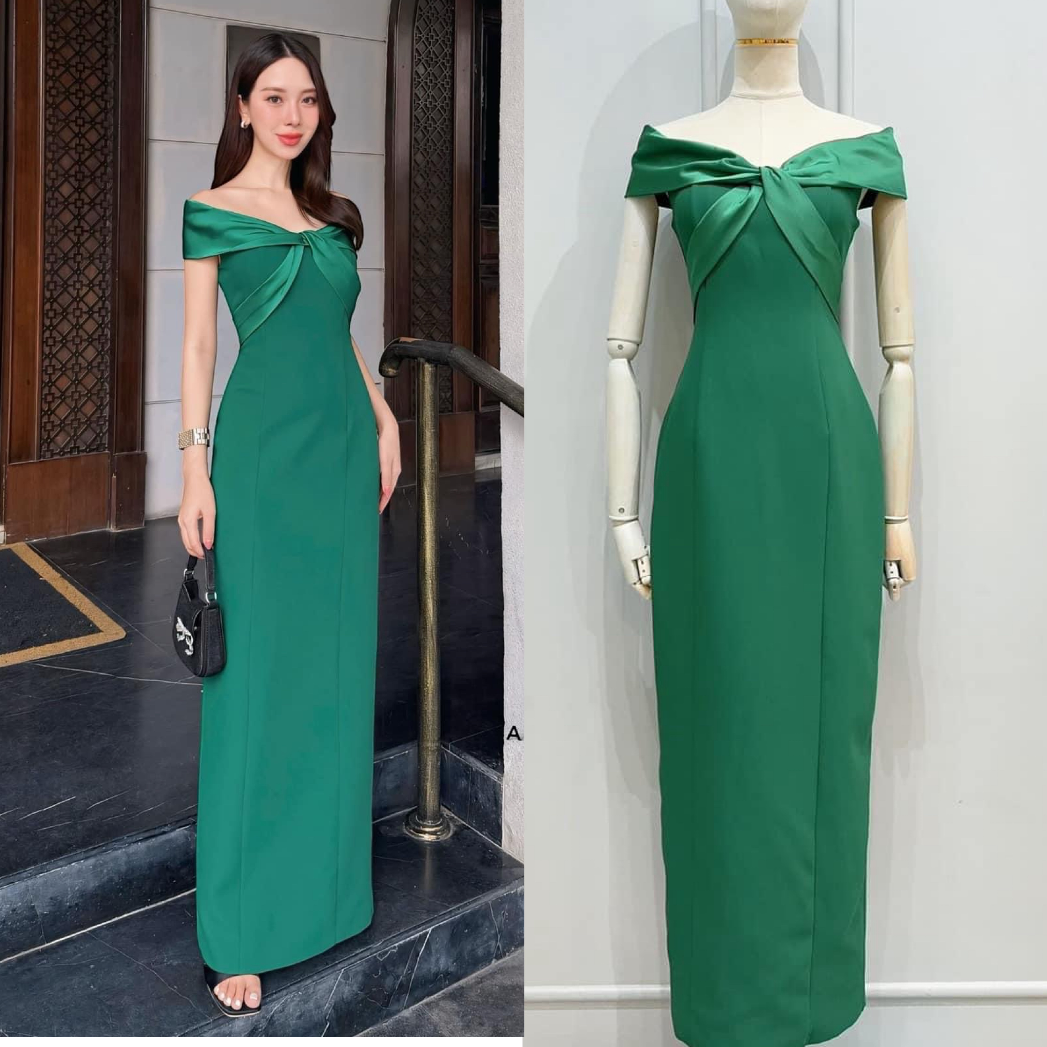 เดรสปาดไหล่ช่วงอกตัดต่อผ้าดีไซน์ไขว้อก เสริมฟองน้ำ ตัวเดรสใช้เนื้อผ้าเกรดพรีเมี่ยมทั้งตัว ดีไซน์กระโปรงทรงสอบยาว ผ่าหลัง งานมีซับใน ใส่สบาย : สินค้าคุณภาพ (พร้อมส่ง)