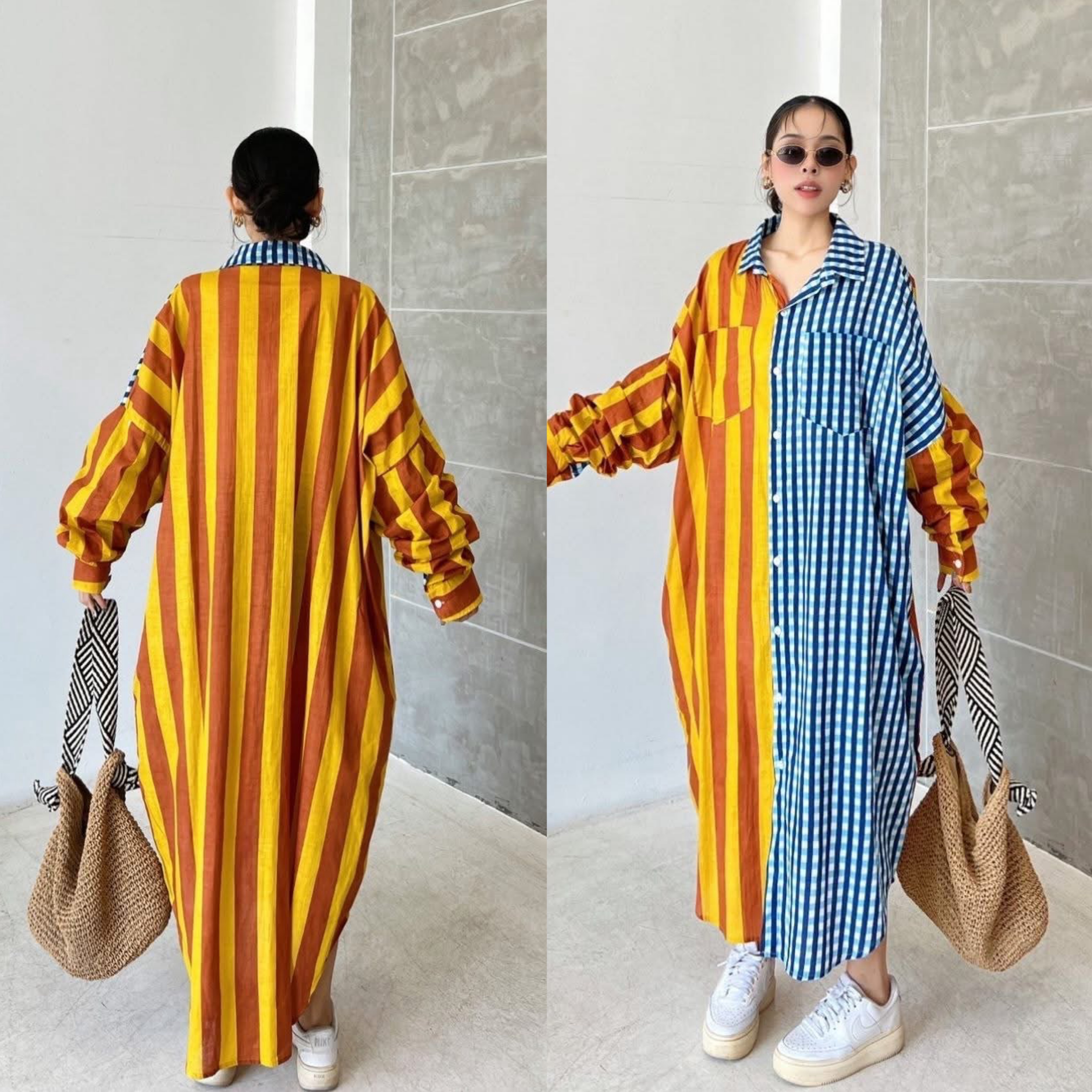 เดรสเชิ้ตผ้าคอทตอลอินเดียพิทพ์ลาย ดีไซน์เก๋ ทรงOversize กระดุมผ่าหน้า มีกระเป๋าอก(2ข้าง) หน้าสั้น~หลังยาว มีกระเป๋าล้วง ใส่สบาย : สินค้าคุณภาพ (พร้อมส่ง)